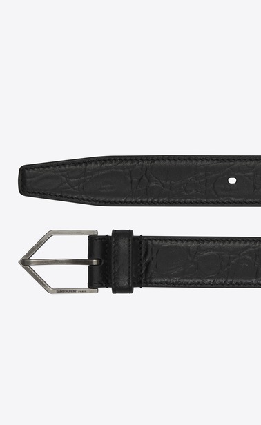 SAINT LAURENT Skinny Belts Woman TRIANGLE buckle belt in black crocodile print leather b_V4